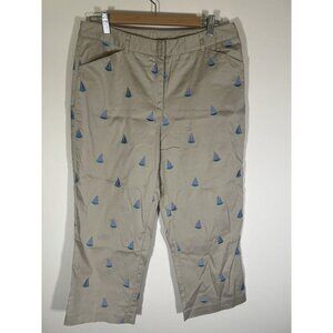 Vintage 90s Lilly Pulitzer khaki cropped embroidered all-over sailboats pants 12